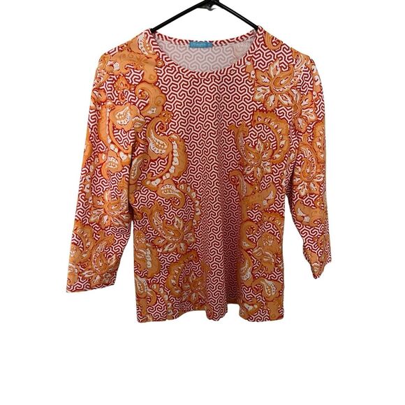 J. McLaughlin catalina cloth 3/4 sleeve geo print shirt